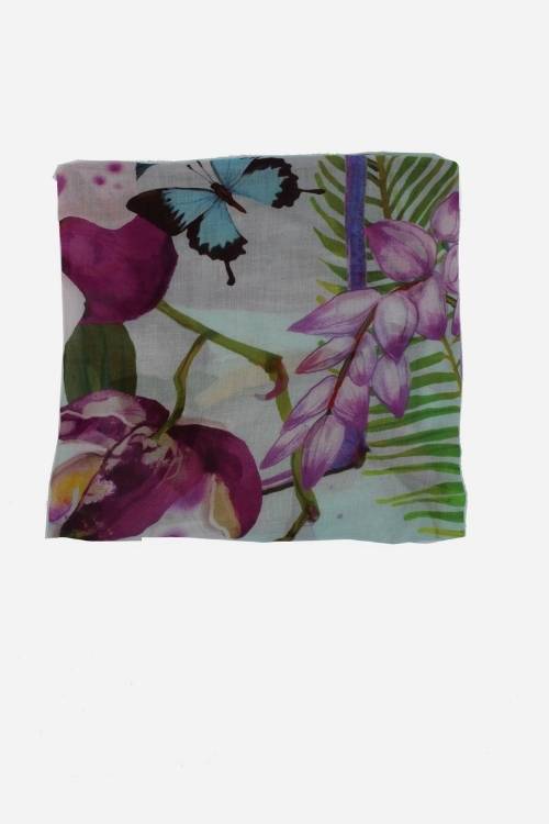 Foulard stampato in seta e modal Flowers Art 12070